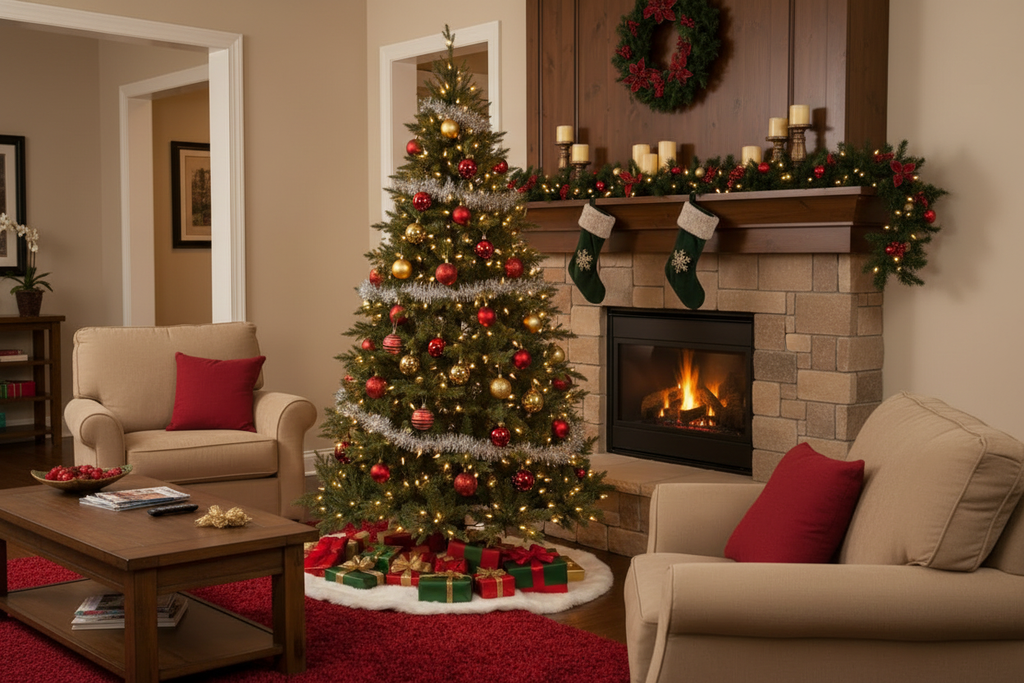 Wider Angle Fraser Fir Fireplace Scene