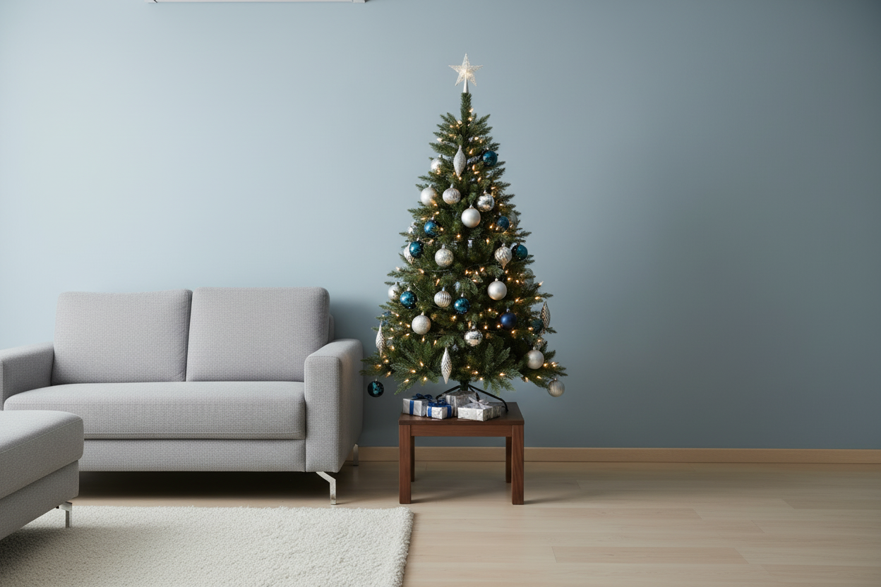 Wider angle living room tabletop tree